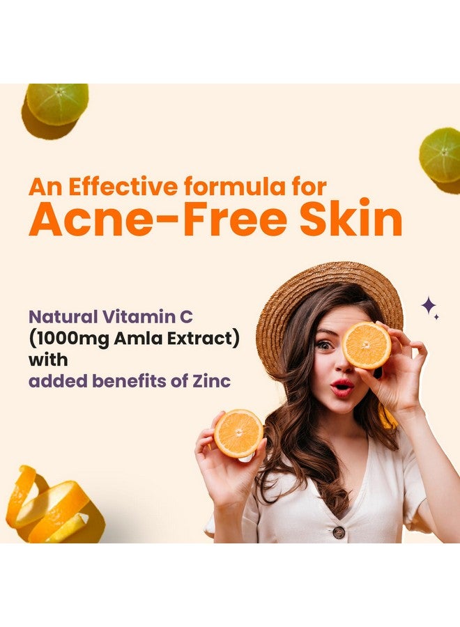Chicnutrix Super C - Natural Vitamin C & Zinc for Clear & Acne Free Skin | 1000mg Amla Extracts|For Women & All skin types| Orange Flavour | 20 Effervescent Tablets - Image 3