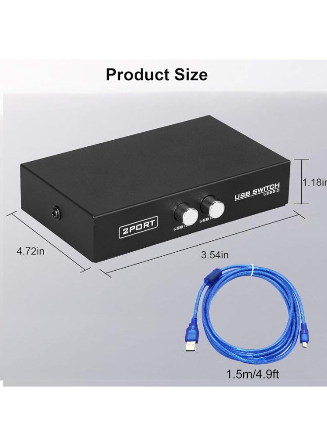 EEEKit 2 Port USB 2.0 Manual Sharing Switch Hub, Printer Scanner Splitter Adapter with 2 Pack USB A to B Cables - Image 1