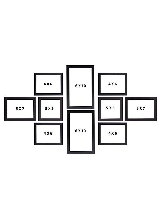 Art Street Set of 10 Individual Black Wall Photo Frames Wall Decor ||Mix Size||4 Unit 4x6, 2 Units 5x7, 2 Units 5x5, 2 Units 6x10 inches||