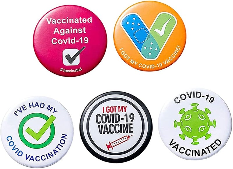 klarako 5Pcs Vaccine Button Pins Vaccine Vaccinated Recipient Notification Encouraged Public Health Pin Button Badges Vaccinated for Adults and Kids - Image 1