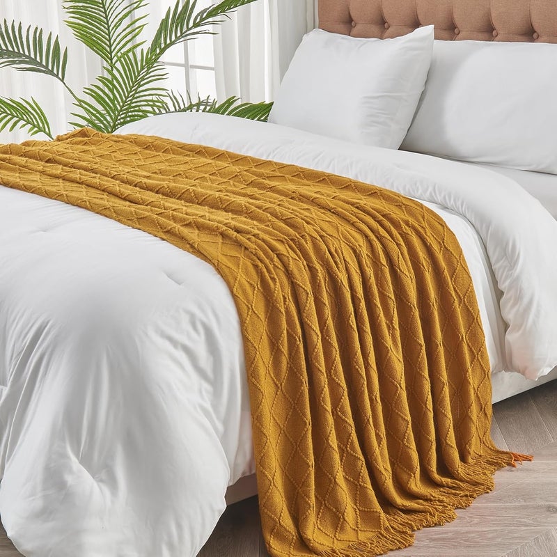 inhand Knitted Fall Throw Blanket for Couch and Bed, Knit Fall Decor Halloween Blanket with Tassel, Brown Lightweight Decorative Farmhouse Warm Woven Blankets and Throws for Women, 60"x80" - Image 4