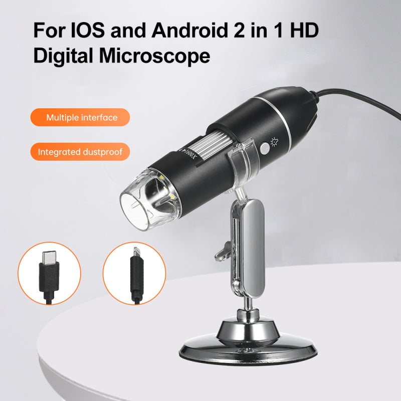 مجهر رقمي بدقة HD ثنائي الاستخدام 321P 1000X لمنصتي IOS و Android - مجهر محمول محمل باليد جديد بدقة 2 مليون بكسل مع قاعدة معدنية - Image 4