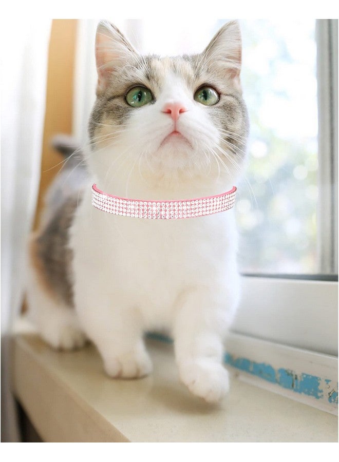 Cat Collars For Girl Cats With Rhinestone Soft Velvet,Breakaway Cat Collars With Bell,Adjustable Safe Kitten Collar (Pink)