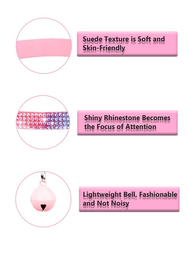 Cat Collars For Girl Cats With Rhinestone Soft Velvet,Breakaway Cat Collars With Bell,Adjustable Safe Kitten Collar (Pink)