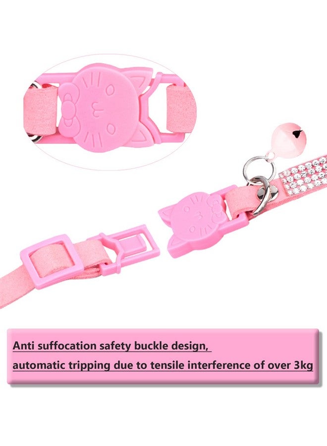 Cat Collars For Girl Cats With Rhinestone Soft Velvet,Breakaway Cat Collars With Bell,Adjustable Safe Kitten Collar (Pink)
