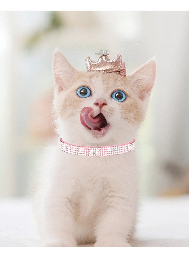 Cat Collars For Girl Cats With Rhinestone Soft Velvet,Breakaway Cat Collars With Bell,Adjustable Safe Kitten Collar (Pink)