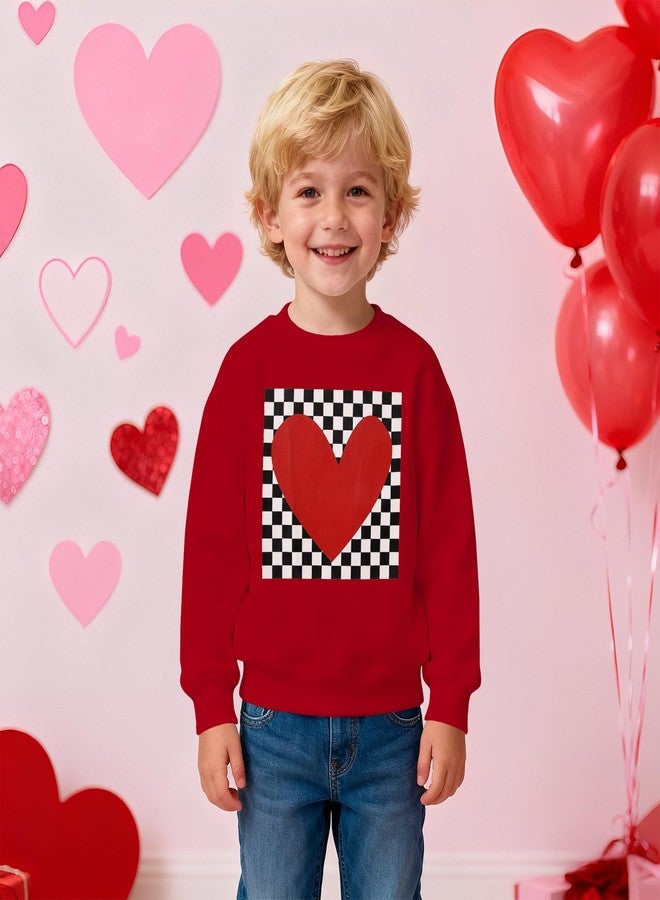 KEKEMI Toddler Boys Valentines Day Sweatshirt Retro Checkered Heart Shirt Long Sleeve Holiday Outfit Crew Neck Tops Clothes(Red,2-3T) - Image 3