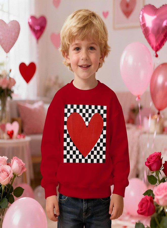 KEKEMI Toddler Boys Valentines Day Sweatshirt Retro Checkered Heart Shirt Long Sleeve Holiday Outfit Crew Neck Tops Clothes(Red,2-3T) - Image 2