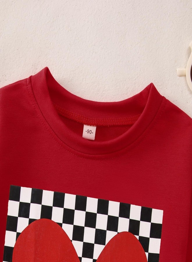 KEKEMI Toddler Boys Valentines Day Sweatshirt Retro Checkered Heart Shirt Long Sleeve Holiday Outfit Crew Neck Tops Clothes(Red,2-3T) - Image 5