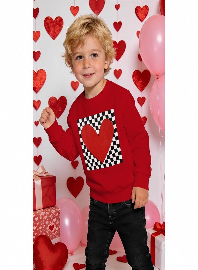 KEKEMI Toddler Boys Valentines Day Sweatshirt Retro Checkered Heart Shirt Long Sleeve Holiday Outfit Crew Neck Tops Clothes(Red,2-3T) - Image 4