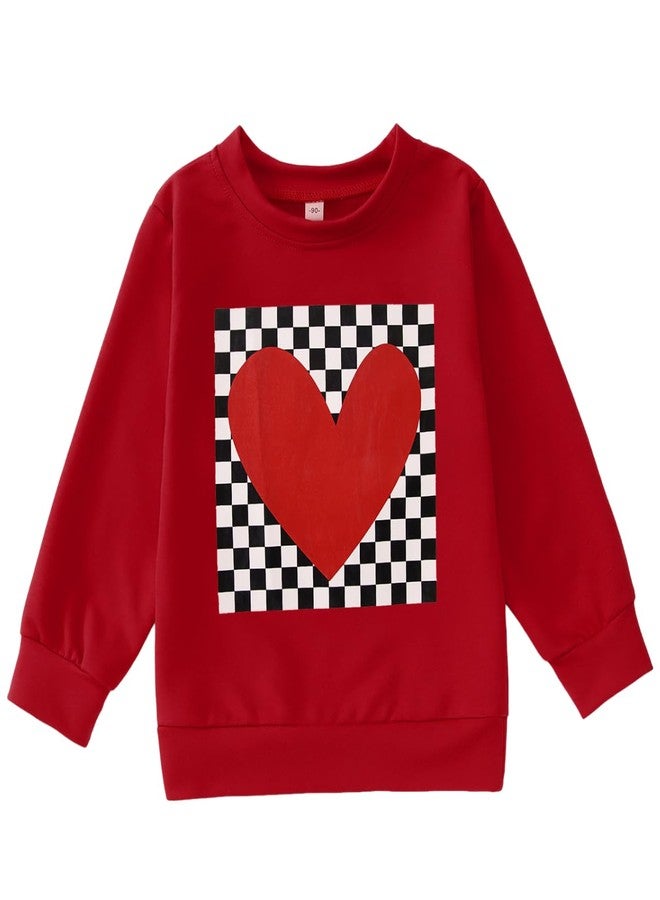 KEKEMI Toddler Boys Valentines Day Sweatshirt Retro Checkered Heart Shirt Long Sleeve Holiday Outfit Crew Neck Tops Clothes(Red,2-3T) - Image 1