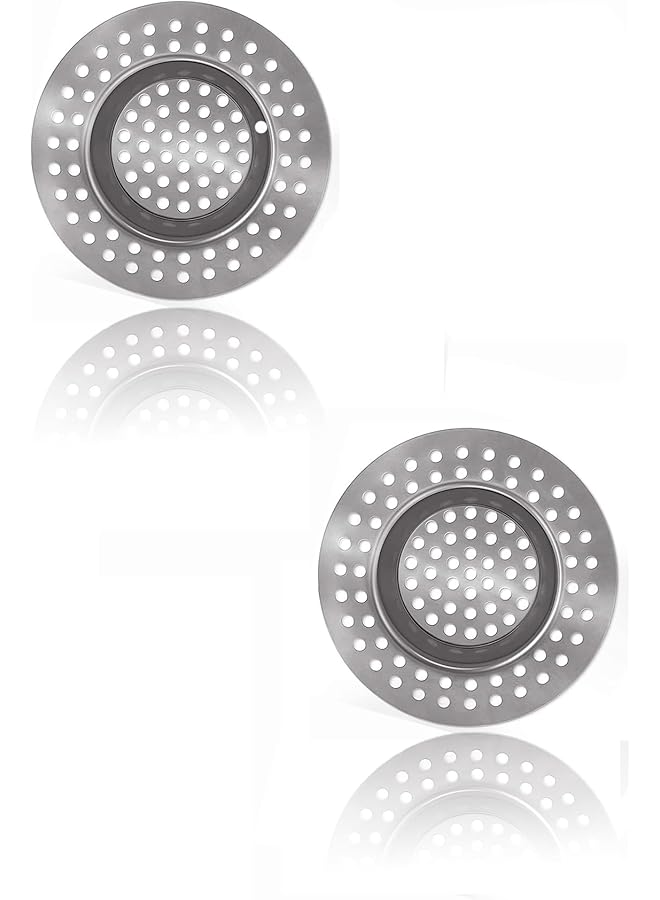 The Bros 2 قطع من سدادة مصفاة حوض من الفولاذ المقاوم للصدأ - واقي تصريف قياسي للحمام/المطبخ، جامع شعر لحوض الاستحمام/الدش 3 بوصات (7.5 سم) - Image 1