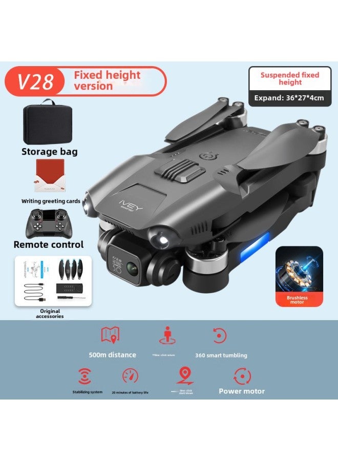 V28 Brushless Motor Drone Optical Flow Dual Aerial Photography HD Remote Control Aircraft Quadcopter Children-Color:V28 No Aerial Photography + Brushless Motor + Intelligent Fixed Height-Specifications:Dual Battery Package - A Spare Battery + Storage Bag