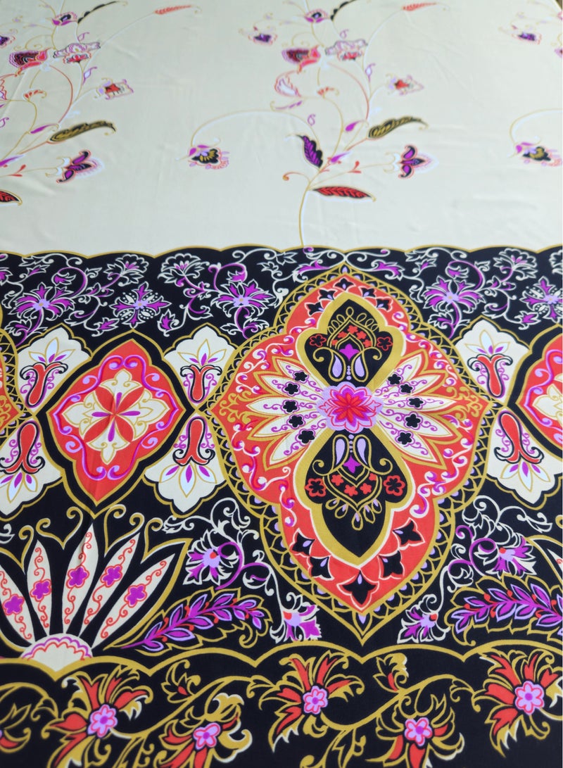 نسيج بوليستر حريري ياباني | 3.5 ياردة | لون كريمي مع طباعة كلاسيكية - Image 2