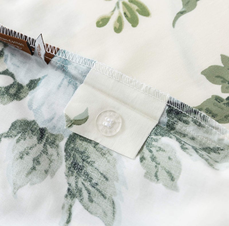 Eikei Exotic Modern Floral Print Bedding Birds Flowers Dusty Grey Design 100% Cotton Duvet Cover 3pc Set Hibiscus Blossom Branches in Muted Gray Blue (Super King, Egret White) - Image 3