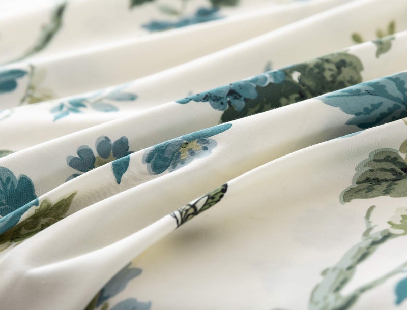 Eikei Exotic Modern Floral Print Bedding Birds Flowers Dusty Grey Design 100% Cotton Duvet Cover 3pc Set Hibiscus Blossom Branches in Muted Gray Blue (Super King, Egret White) - Image 5