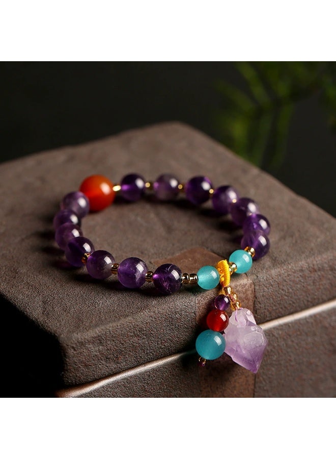 Runyang Natural Amethyst Raw Crystal Bracelet, Unisex Healing Gemstone Jewelry, Unique Spiritual Gift for Women & Men - Image 1