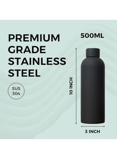 Spaceshoop Vacuum Insulated Water Bottle, Matte Stainless Steel, Hot & Cold Travel Flask 500ml (Black)  - Image 2