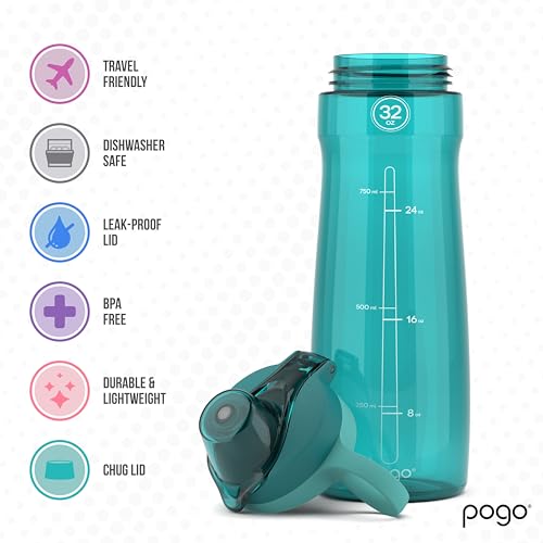 Pogo BPA-Free Plastic Water Bottle with Chug Lid, 32 Oz, Quetzal Teal - Image 5