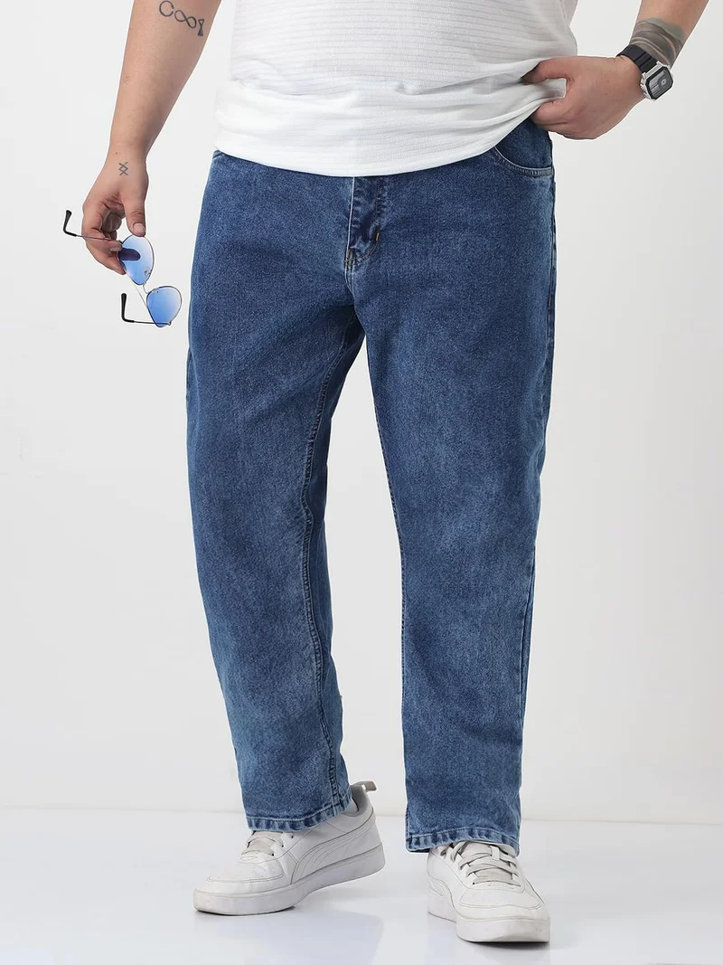 Urbano Plus Men's Blue Slim Fit Washed Denim Jeans Stretchable