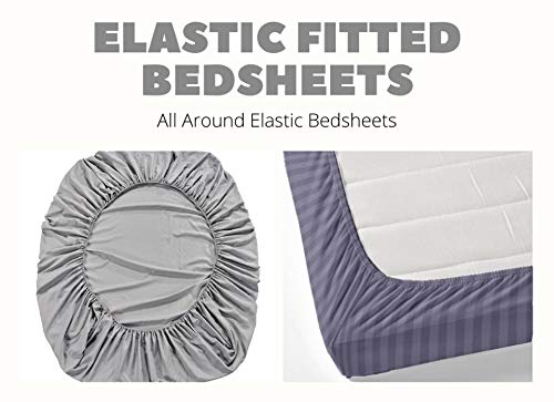 Magnetic Shadow King Size Bed Cover Elastic Fitted Bedsheet with 2 Pillow Covers (240 X 260 cms, Checkered Blue) (Grey Trees) - Image 2