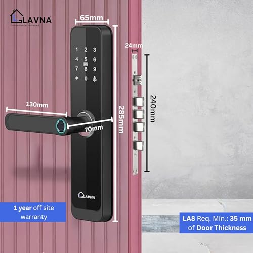 LAVNA Smart Wi-Fi Door Lock | 7 Way Unlock | Fingerprint, Mobile App, WiFi + Bluetooth, RFID Card, OTP, PIN and Manual Key Access with 5 Bolts for Wooden Doors (LA8) (WiFi) - Image 5