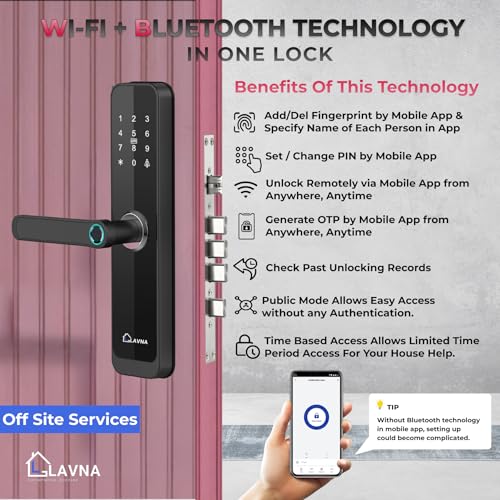 LAVNA Smart Wi-Fi Door Lock | 7 Way Unlock | Fingerprint, Mobile App, WiFi + Bluetooth, RFID Card, OTP, PIN and Manual Key Access with 5 Bolts for Wooden Doors (LA8) (WiFi) - Image 2