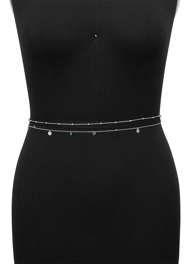 Simple tassel sequined double chain casual waist chain decoration-silver - Image 3