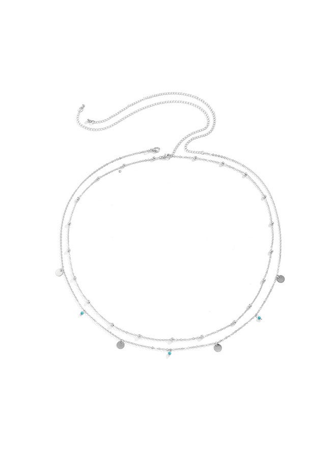 Simple tassel sequined double chain casual waist chain decoration-silver - Image 2