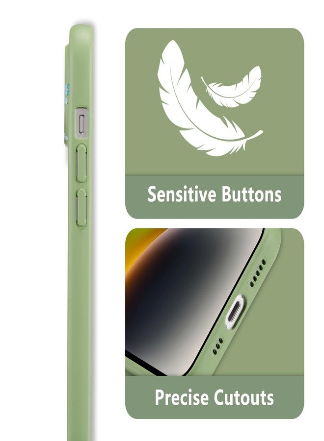 RALEAVO جراب RALEAVO بتصميم زهور لهاتف iPhone 14، غطاء حماية من السيليكون السائل المقاوم للصدمات، مناسب للفتيات والسيدات، بنقوش زهور جذابة وناعمة، جراب رفيع لهاتف iPhone 14 مقاس 6.1 بوصة - أخضر - Image 4