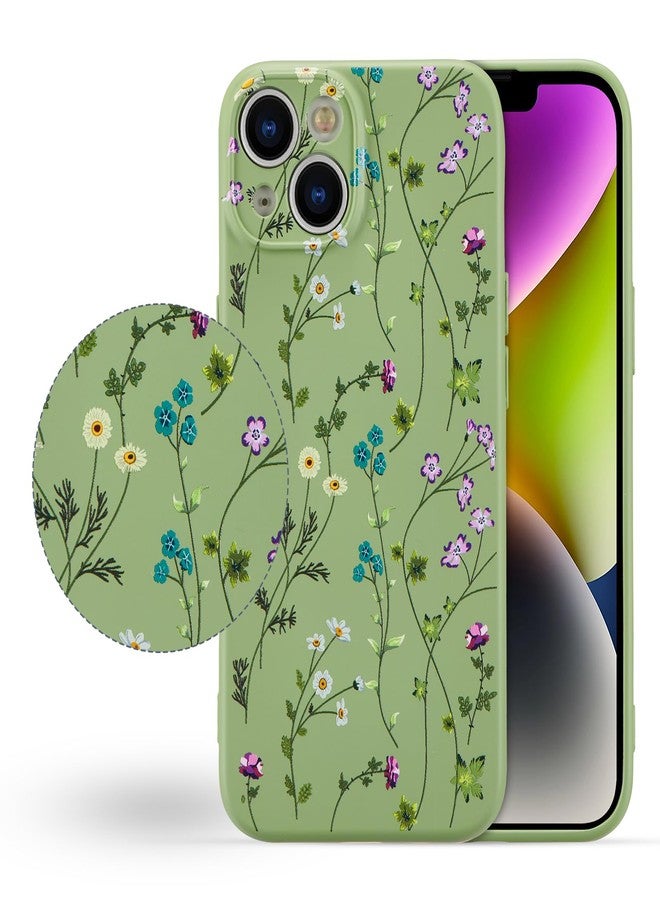 RALEAVO جراب RALEAVO بتصميم زهور لهاتف iPhone 14، غطاء حماية من السيليكون السائل المقاوم للصدمات، مناسب للفتيات والسيدات، بنقوش زهور جذابة وناعمة، جراب رفيع لهاتف iPhone 14 مقاس 6.1 بوصة - أخضر - Image 5