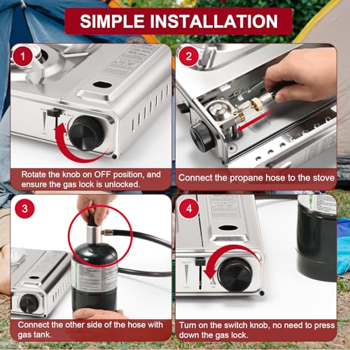 MOZODAWN Dual Fuel Camp Stove with Butane and Propane Compatibility, 10500 BTU Portable Camping Stove with Carrying Case, Storage Bag, Adapter Hose, Wind Guard, Outdoor Camping Essentials - Image 5