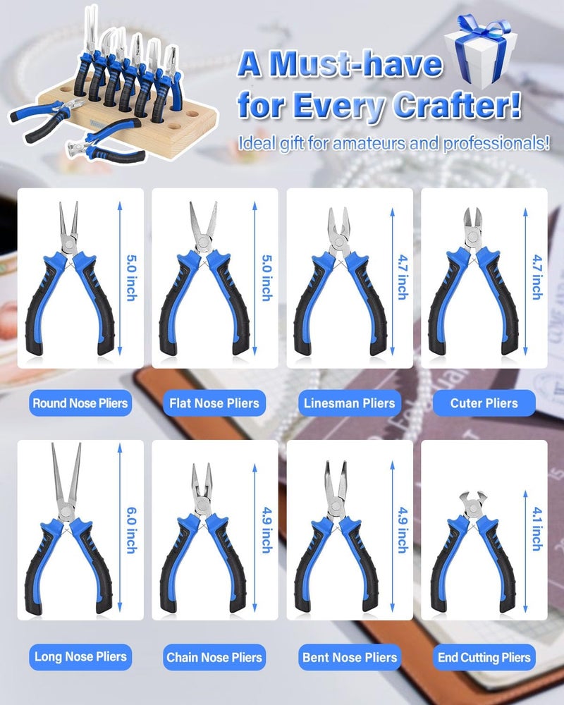 Toolour مجموعة كماشة المجوهرات - أدوات صناعة المجوهرات مع حامل خشبي، 8 قطع كماشة احترافية لصنع المجوهرات، الحرف اليدوية، لف، ضغط، قطع، وإصلاح، أدوات أساسية للبالغين - Image 3