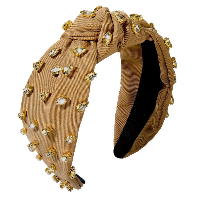 NVENF Rhinestone Knotted Headbands for Women Crystal Beaded Jeweled Headbands Top Knot Hairbands Womens Fashion Hairbands Summer Hair Accessories BBrown