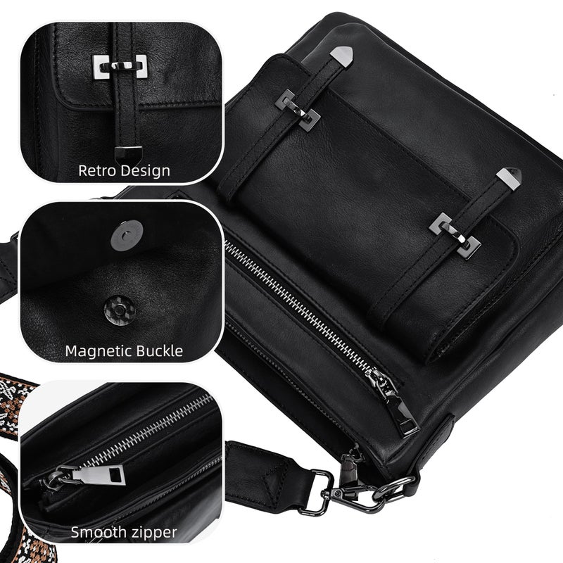 Iswee Soft Leather Crossbody Bags for Women Shoulder Handbags Multi Pocket Travel Purse with Adjustable Strap Medium Size (Black) - Image 2
