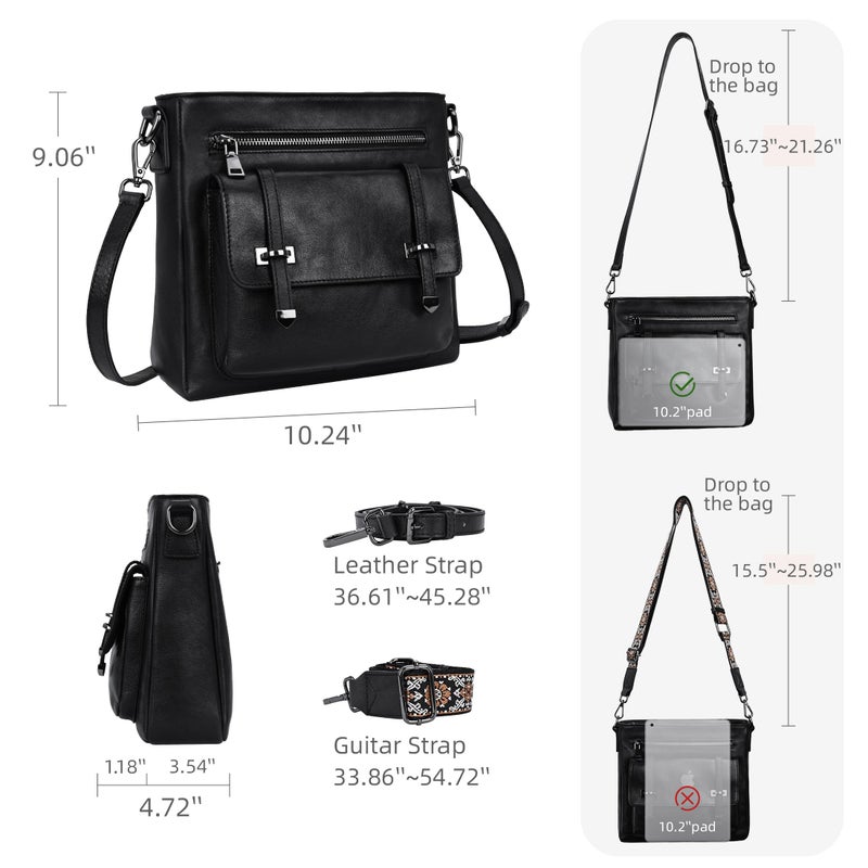 Iswee Soft Leather Crossbody Bags for Women Shoulder Handbags Multi Pocket Travel Purse with Adjustable Strap Medium Size (Black) - Image 3