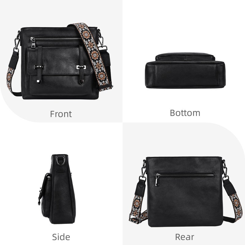 Iswee Soft Leather Crossbody Bags for Women Shoulder Handbags Multi Pocket Travel Purse with Adjustable Strap Medium Size (Black) - Image 4