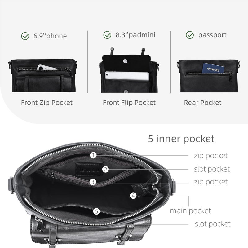 Iswee Soft Leather Crossbody Bags for Women Shoulder Handbags Multi Pocket Travel Purse with Adjustable Strap Medium Size (Black) - Image 5