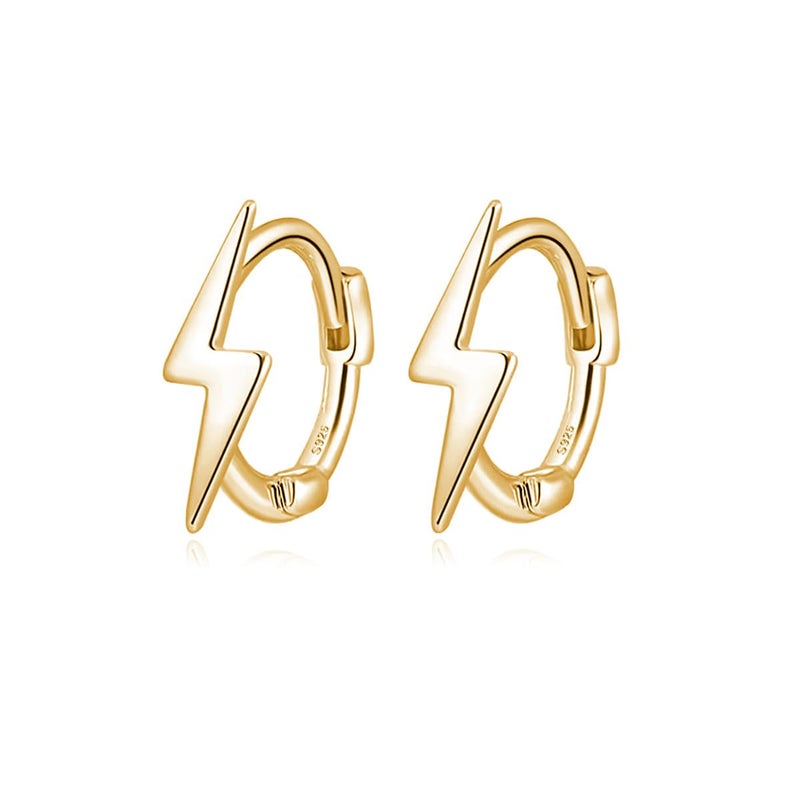 Reffeer Solid 925 Sterling Silver Lightning Bolt Hoop Earrings for Women Teen Girls Lightning Hoop Earrings Cartilage Huggie Earrings (B-18K Gold) - Image 1