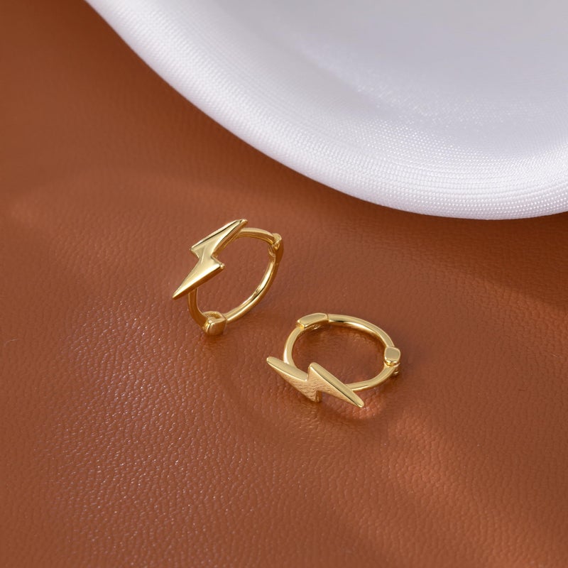 Reffeer Solid 925 Sterling Silver Lightning Bolt Hoop Earrings for Women Teen Girls Lightning Hoop Earrings Cartilage Huggie Earrings (B-18K Gold) - Image 4