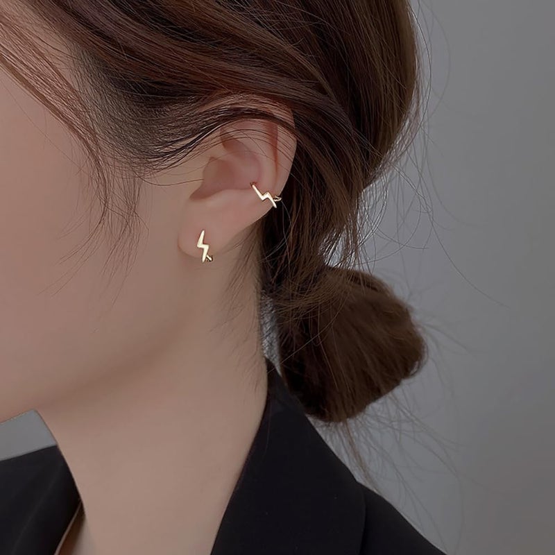 Reffeer Solid 925 Sterling Silver Lightning Bolt Hoop Earrings for Women Teen Girls Lightning Hoop Earrings Cartilage Huggie Earrings (B-18K Gold) - Image 2