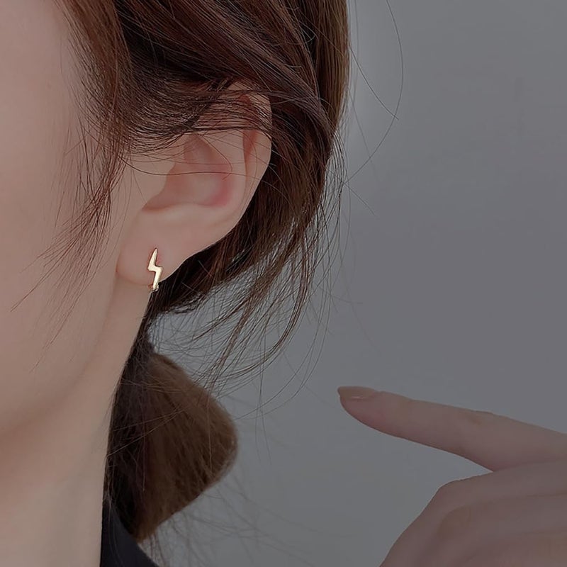 Reffeer Solid 925 Sterling Silver Lightning Bolt Hoop Earrings for Women Teen Girls Lightning Hoop Earrings Cartilage Huggie Earrings (B-18K Gold) - Image 3