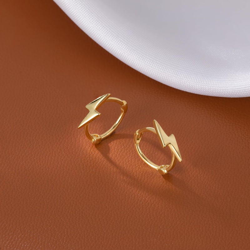 Reffeer Solid 925 Sterling Silver Lightning Bolt Hoop Earrings for Women Teen Girls Lightning Hoop Earrings Cartilage Huggie Earrings (B-18K Gold) - Image 5