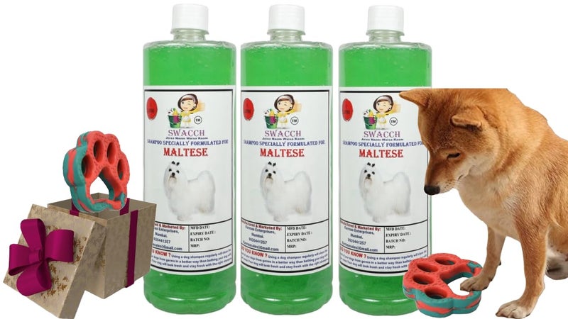 swacch Maltese Dog Shampoo + Paw Shape I Rubber Dog Toy for Training and Interactive I Durable & Safe I Combo Pack I 3 Litre Neem Alovera - Image 1
