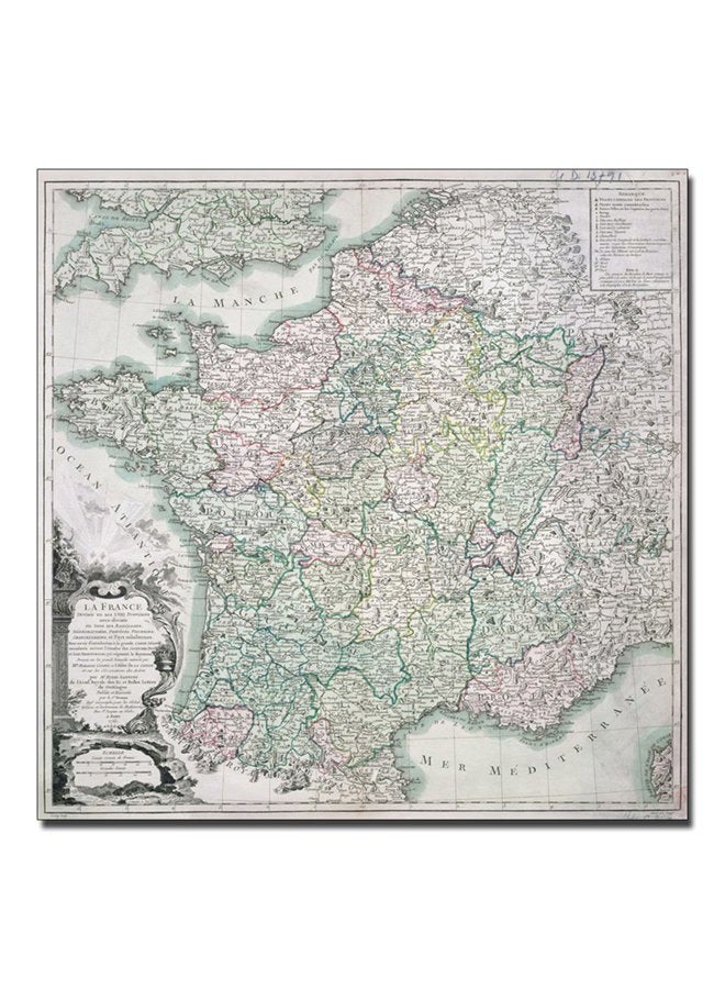 Trademark Fine Art Map of France 1765 by Louis Charles Desons work, 14 by 14-Inch Canvas Wall - Image 1