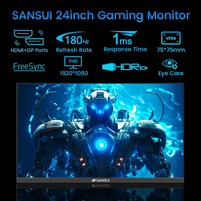 SANSUI 24 Inch Gaming Monitor 180Hz, DP 1.4 & HDMI 2.0 Ports High Refresh Rate Computer Monitor, Racing FPS RTS Modes, 1ms Response Time 110% sRGB (ES-G24F4, HDMI Cable Included) - Image 2