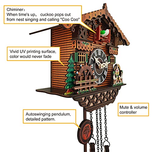 JOONIEHOUSE Traditional Black Forest Cuckoo Clock, Newly Wood Coo Coo Clock Decorative Wall Clock with Pendulum and Chiming Function - Perfect Wall Clocks for Home Livingroom Decor - Image 4