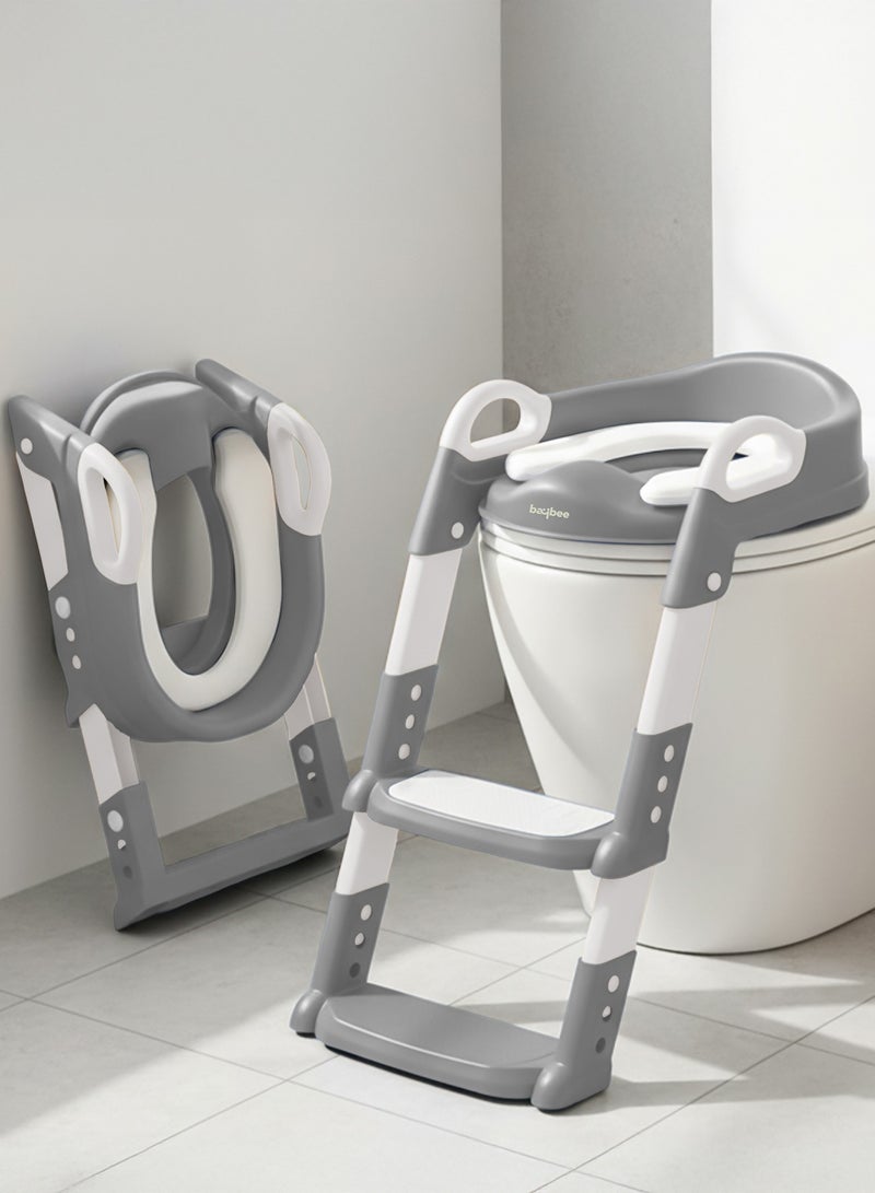 بيبي مقعد نونية للأطفال من Baybee Aura مع سلم للمراحيض الغربية مقعد لتدريب الأطفال على المرحاض مع وسادة بمقبض كرسي نونية للأطفال مقعد نونية للأطفال للأطفال من سن 2 إلى 5 سنوات للأولاد والبنات رمادي - Image 1