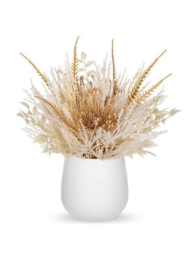 Hollyone Faux Pampas Grass with Vase, Artificial Pampas Grass Flowers Bouquet Plant Fluffy Boho Home Decor Fake Pompass Pompous Grass Floral Arrangement for Wedding Party Table Room Decorations White - Image 1