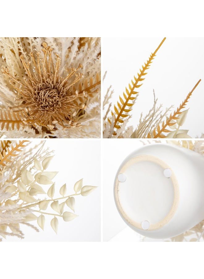 Hollyone Faux Pampas Grass with Vase, Artificial Pampas Grass Flowers Bouquet Plant Fluffy Boho Home Decor Fake Pompass Pompous Grass Floral Arrangement for Wedding Party Table Room Decorations White - Image 3
